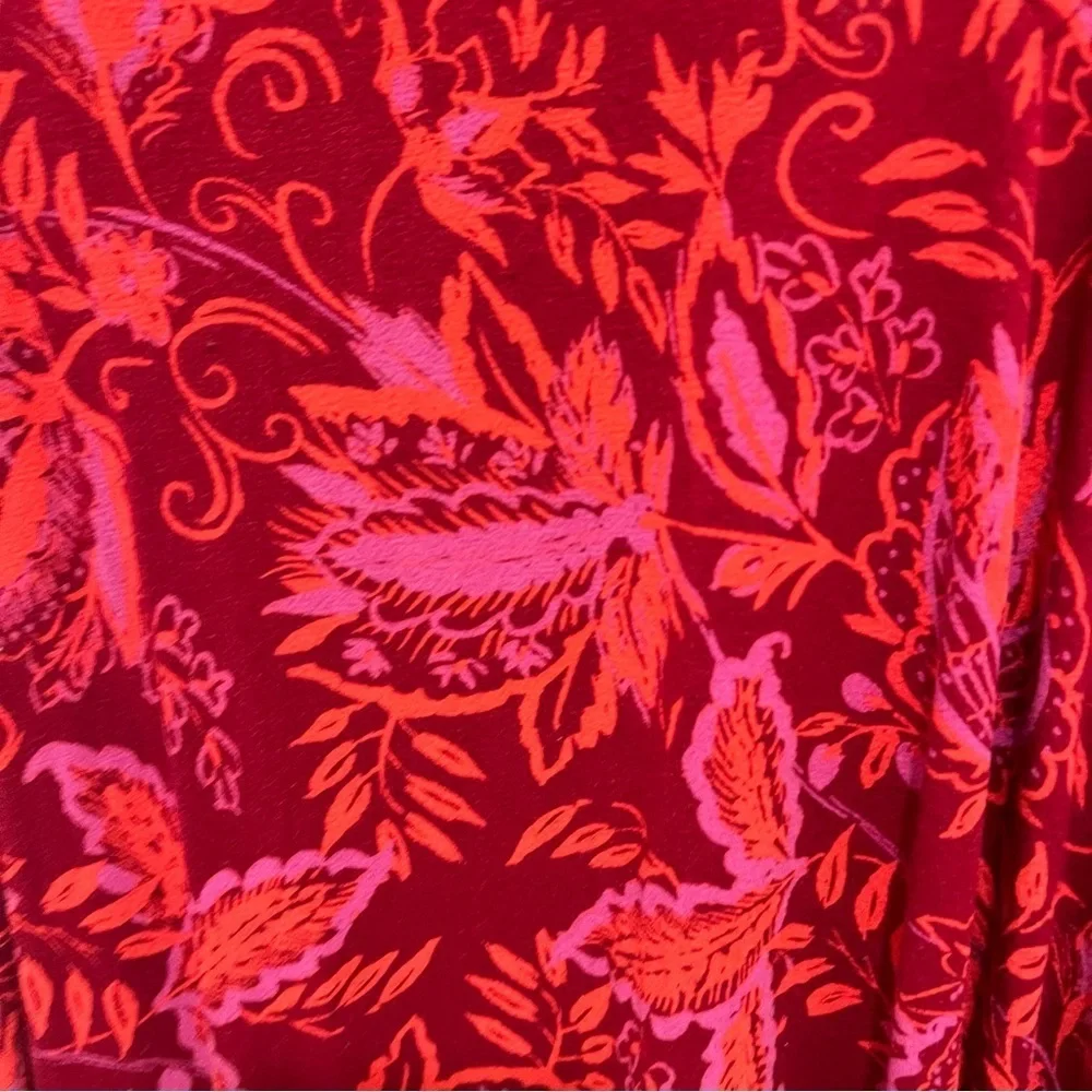 Free People Red and Pink Floral Blouse